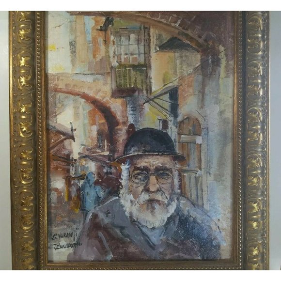 Vintage Old Man Portrait Oil Painting on Board Signed S. Vuranyi Jerusalem 21" - Picture 7 of 11